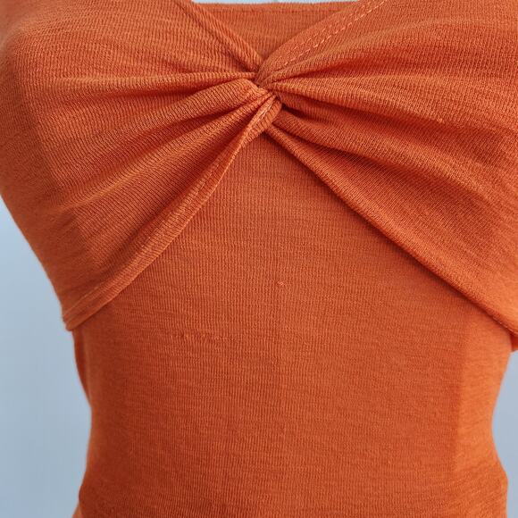 Lucca Orange Twist Front Short Sleeve Stretch Tee Micro Rib Knit Top XS - Picture 4 of 7